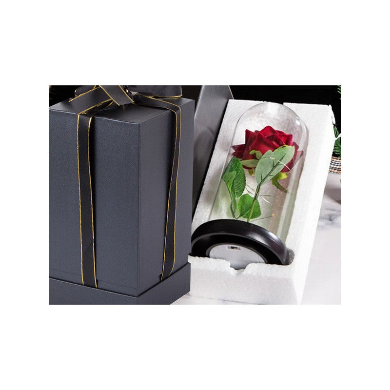 Örök rózsa üvegben piros LED ajándék nőknek alkalomra