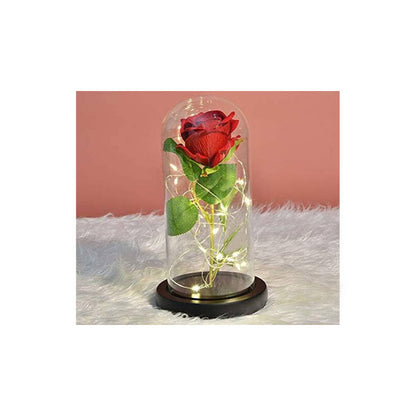 Örök rózsa üvegben piros LED ajándék nőknek alkalomra