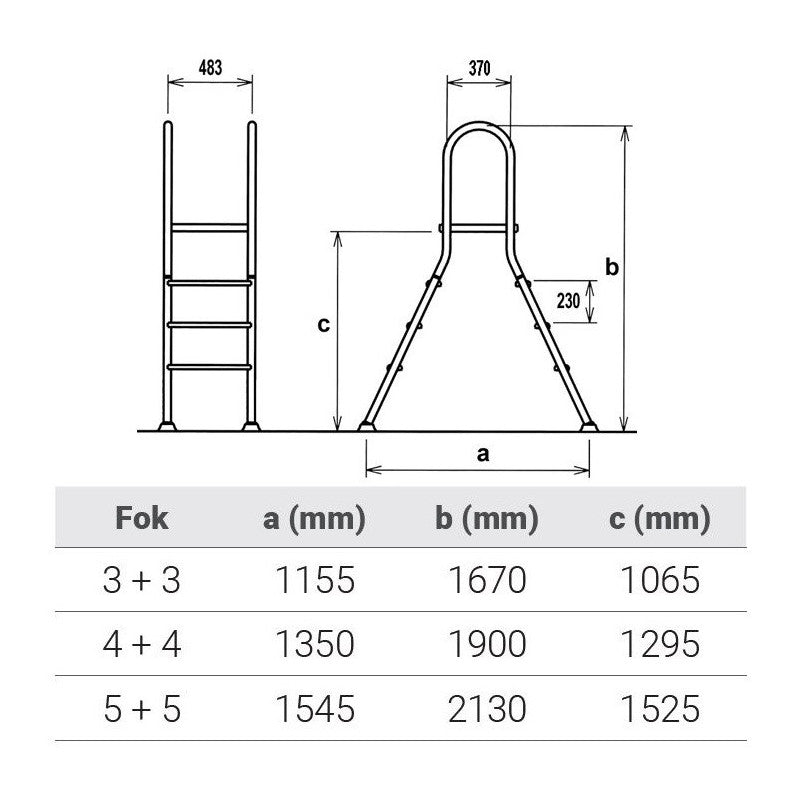 Rozsdamentes kétágú létra, 3 + 3 fokos, 1 m magas, magas minőségű anyagból, könnyű és stabil, könnyen hordozható