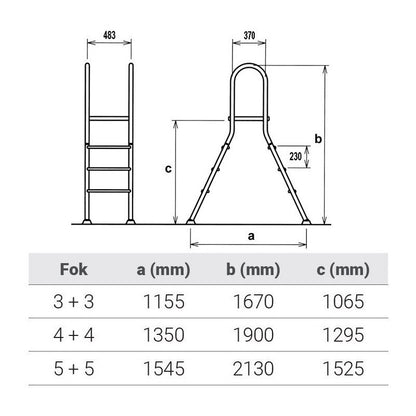 Rozsdamentes kétágú létra, 3 + 3 fokos, 1 m magas, magas minőségű anyagból, könnyű és stabil, könnyen hordozható