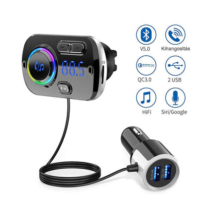 Szellőzőrácsra csíptethető kihangosító, bluetooth FM transzmitter, szivargyújtós töltővel
