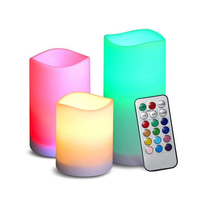 Színes LED gyertyák távirányítóval, 3 db, 12 színben