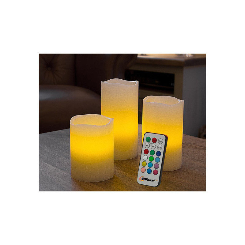 Színes LED gyertyák távirányítóval, 3 db, 12 színben