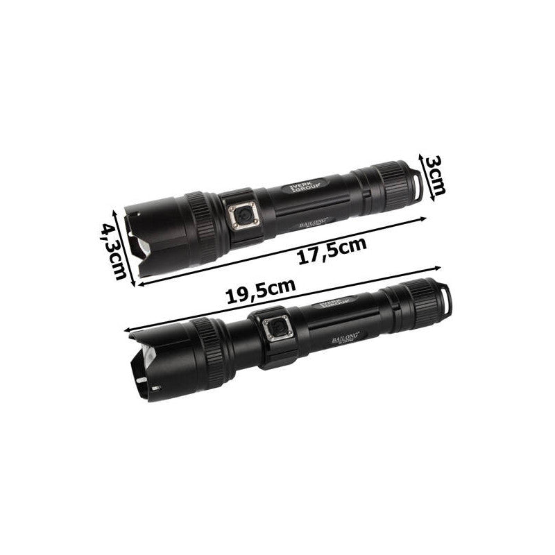 Taktikai zseblámpa Bailong LED XHP99 zoom funkcióval - erős fényű, hordozható világítás