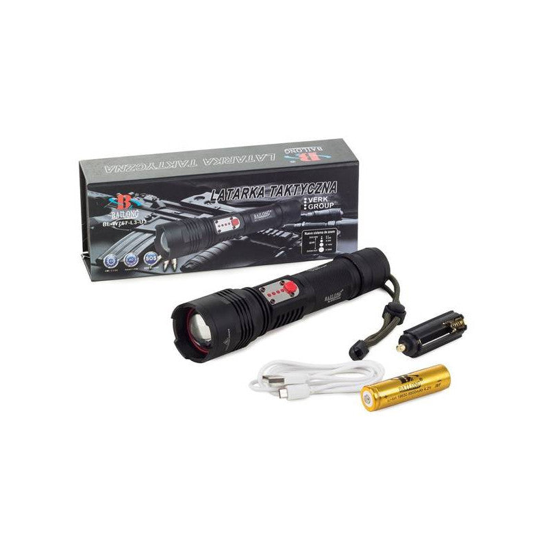 Taktikai zseblámpa Bailong Cree LED-del és USB töltéssel
