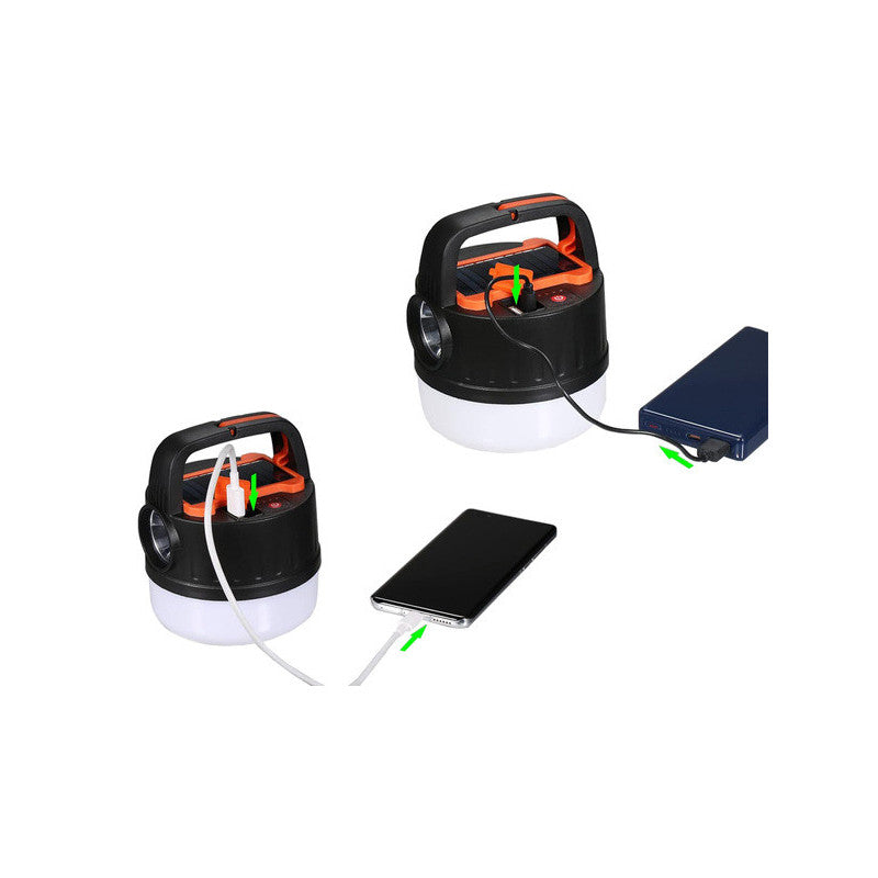Túrázó napelemes USB újratölthető LED sátor lámpa - Turista lámpa - Akasztós sátorvilágítás