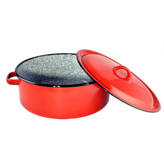 Zománcozott lábas fedővel piros-cirmos 34 cm