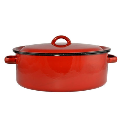 Zománcozott lábas fedővel piros-cirmos 34 cm