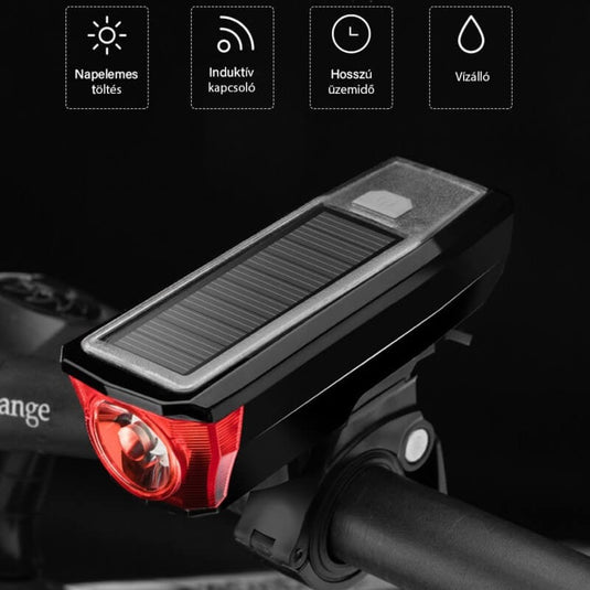 Multifunkciós, napelemes kerékpár világítás