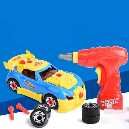 Szerelő gyermekjáték készlet, összerakható kisautóval