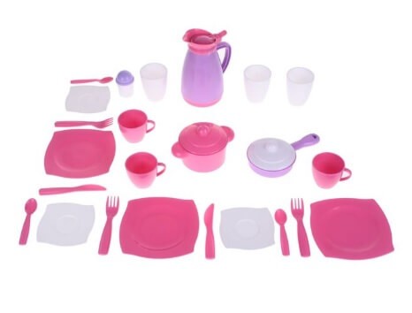 31 darabos játék étkészlet kiskocsival (rózsaszín)