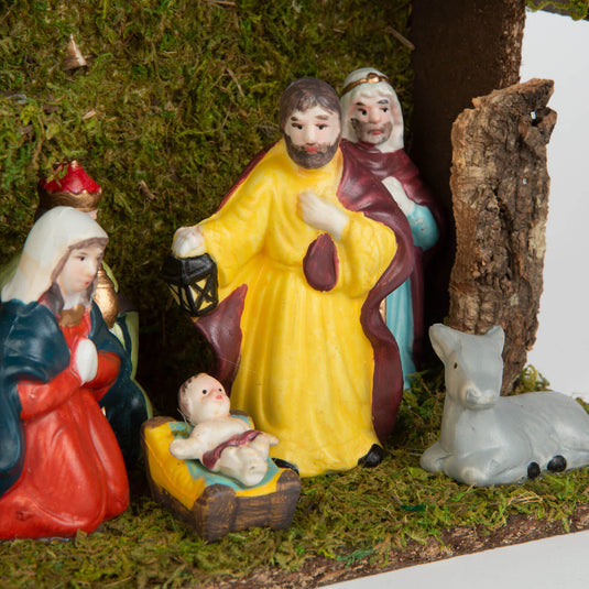 Betlehemes karácsonyi asztali dekoráció (kerámia és fa)